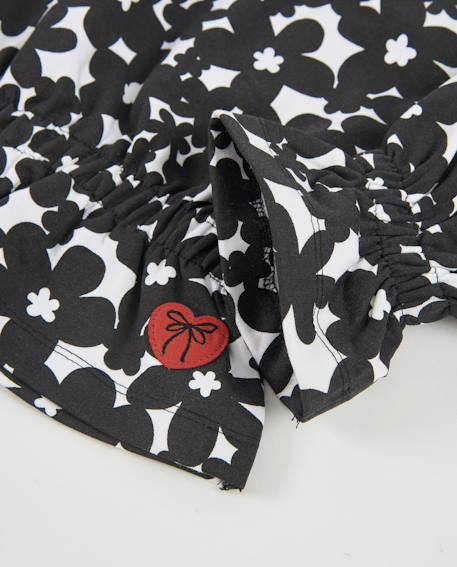 Sweat pour fille en molleton avec imprimé floral et poignets froncés Noir 4 - vertbaudet enfant 