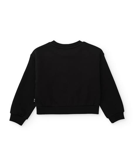 Sweat à capuche fille en molleton avec imprimé étoiles et fleurs Noir 3 - vertbaudet enfant 
