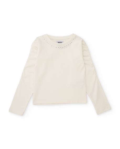 T-shirt fille en maille avec détails brillants à l'encolure Blanc 2 - vertbaudet enfant 