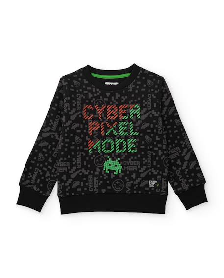 Ensemble pour garçon avec sweat en coton à design pixélisé et pantalon jogger Noir 2 - vertbaudet enfant 