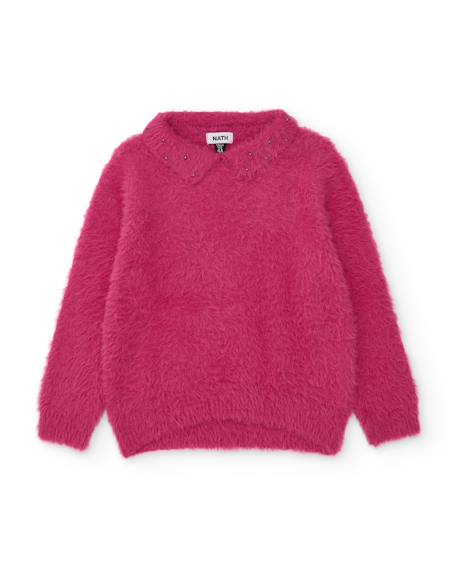 Pull fille en tricot avec texture moelleuse et col rond Rose 2 - vertbaudet enfant 