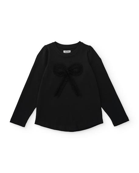 T-shirt pour fille en maille avec nœud décoratif et manches longues Noir 1 - vertbaudet enfant 
