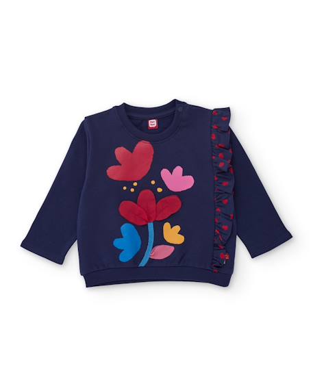 Ensemble en molleton pour fille avec sweat et legging imprimé cœurs Bleu 3 - vertbaudet enfant 