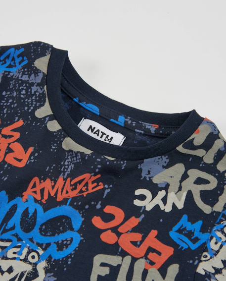 T-shirt garçon en jersey avec imprimé créatif graffiti Bleu 3 - vertbaudet enfant 