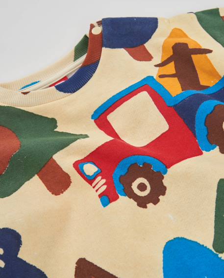 Sweat garçon en molleton à imprimé voitures et arbres Beige 3 - vertbaudet enfant 