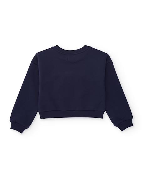 Sweat fille en molleton avec nœud décoratif et poignets côtelés Bleu 3 - vertbaudet enfant 