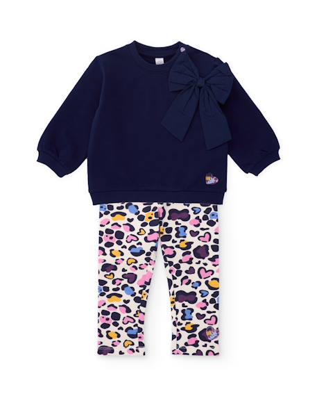 Ensemble bébé fille en molleton avec sweat à nœud et legging imprimé Bleu 1 - vertbaudet enfant 