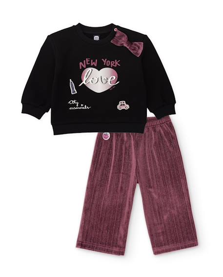 Ensemble fille en molleton avec sweat imprimé et détail nœud Noir 1 - vertbaudet enfant 