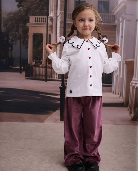 Pantalon fille en velours avec taille élastique Violet 1 - vertbaudet enfant 