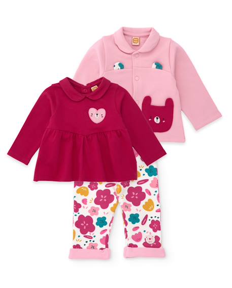 Ensemble en peluche pour bébé de trois pièces avec détails brodés Rose 1 - vertbaudet enfant 