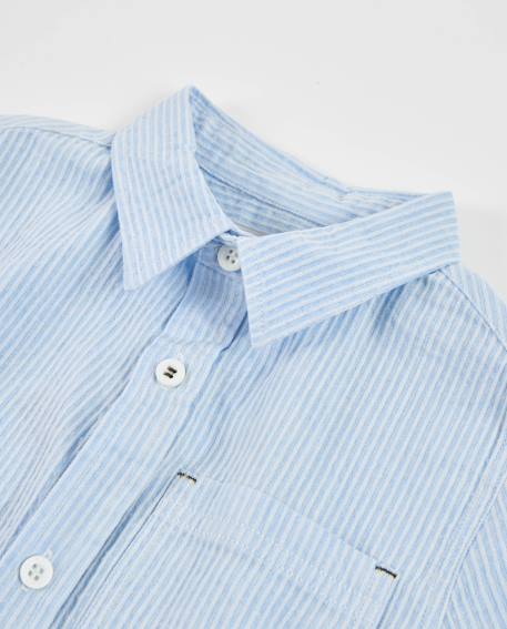 Chemise en coton pour garçon à fines rayures et poche frontale Bleu 3 - vertbaudet enfant 
