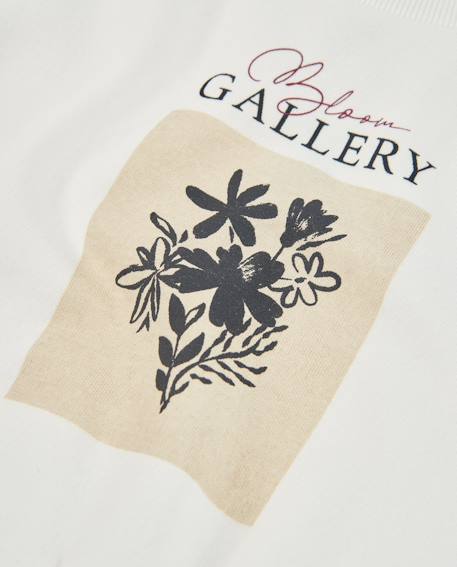 Sweat-shirt fille en molleton avec imprimé floral et coupe décontractée Blanc 4 - vertbaudet enfant 