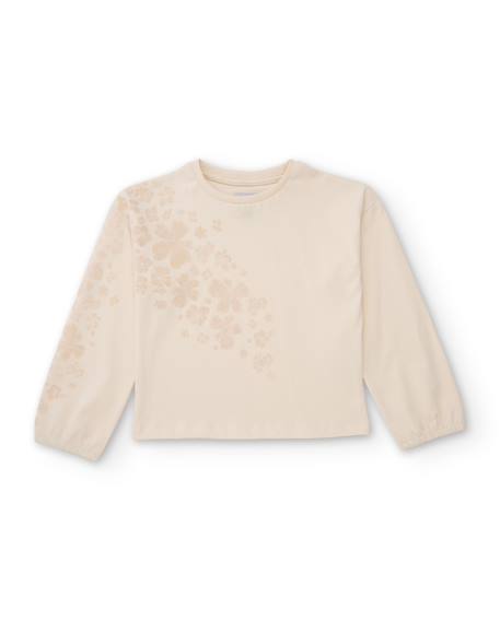T-shirt de fille en maille avec manches longues et imprimé floral délicat Blanc 1 - vertbaudet enfant 