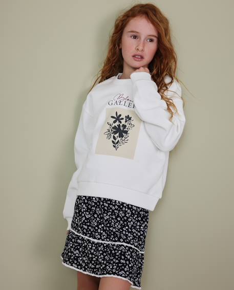 Sweat-shirt fille en molleton avec imprimé floral et coupe décontractée Blanc 1 - vertbaudet enfant 
