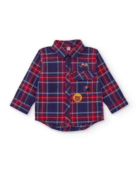 Chemise garçon à carreaux en toile avec écussons décoratifs Bleu 1 - vertbaudet enfant 
