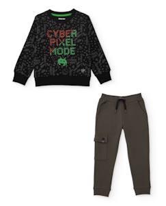 -Ensemble pour garçon avec sweat en coton à design pixélisé et pantalon jogger