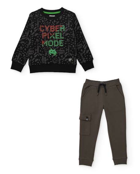 Garçon-Ensemble-Ensemble pour garçon avec sweat en coton à design pixélisé et pantalon jogger