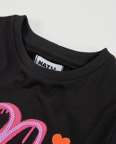 T-shirt fille en maille avec manches longues et design floral artistique Noir 3 - vertbaudet enfant 