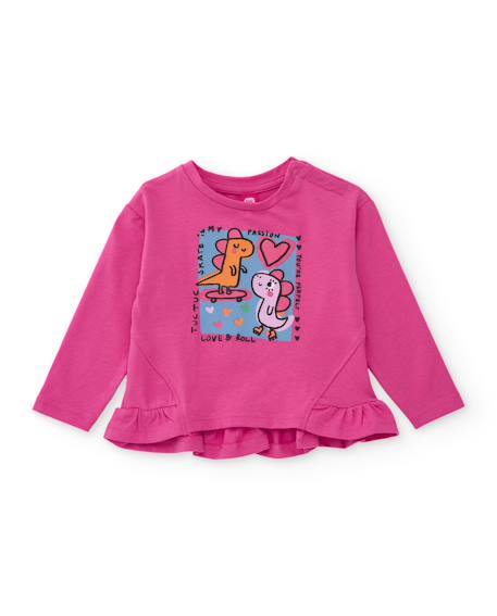 T-shirt fille en jersey à volants et motif illustré Rose 1 - vertbaudet enfant 