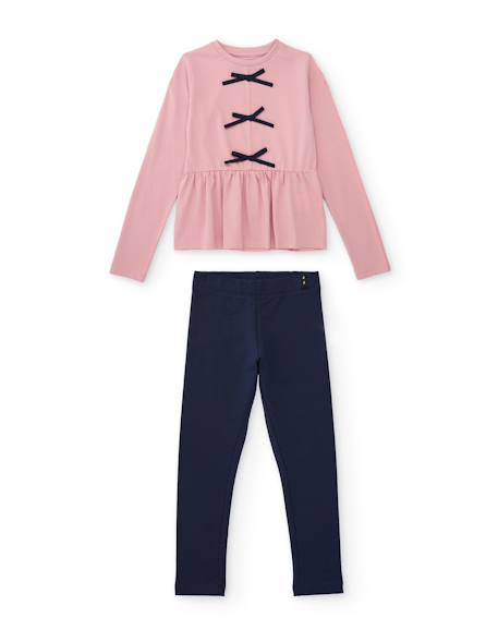 Ensemble fille en maille avec t-shirt à nœuds et leggings assortis Rose 1 - vertbaudet enfant 
