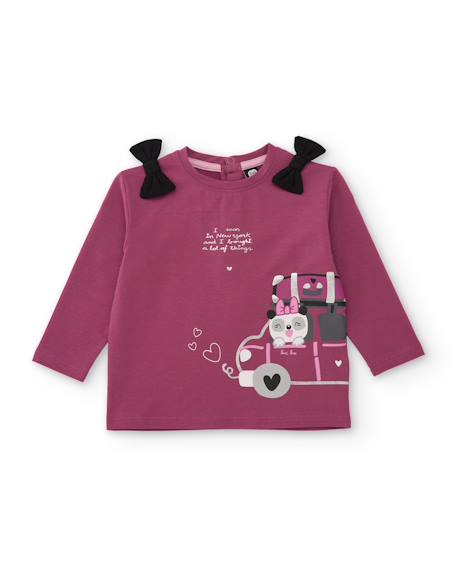 T-shirt fille à manches longues en jersey avec nœuds sur les épaules Violet 1 - vertbaudet enfant 