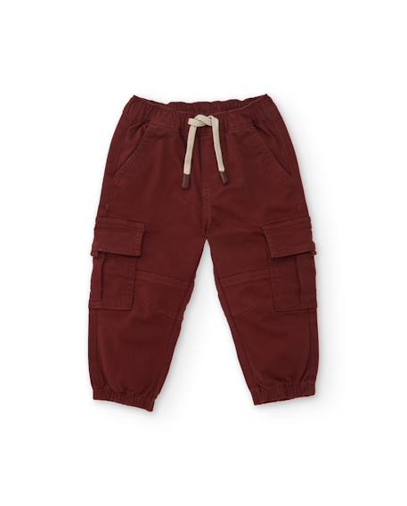 Pantalon cargo garçon en toile avec poches et taille élastique Rouge 2 - vertbaudet enfant 