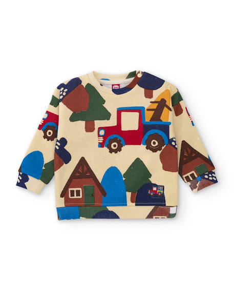 Ensemble bébé garçon en molleton avec sweat motif nature et pantalon Beige 2 - vertbaudet enfant 