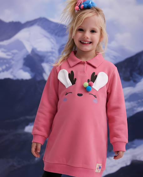 Robe fille en molleton au design fantaisie et toucher doux Rose 1 - vertbaudet enfant 