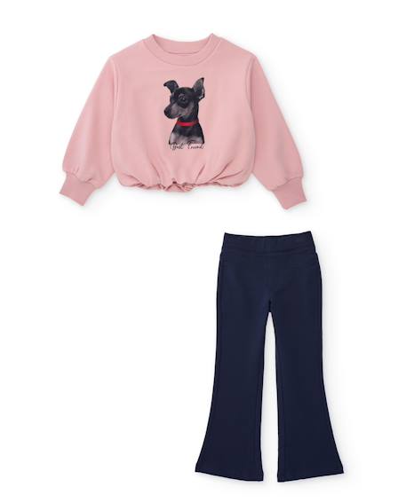 Ensemble pour fille avec sweat design chien et leggings évasés Rose 1 - vertbaudet enfant 
