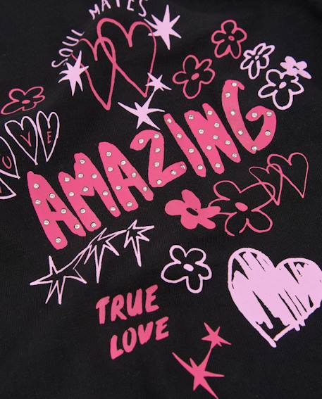 T-shirt fille en maille avec manches longues et imprimé graphique Noir 4 - vertbaudet enfant 