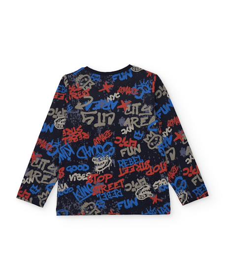 T-shirt garçon en jersey avec imprimé créatif graffiti Bleu 2 - vertbaudet enfant 