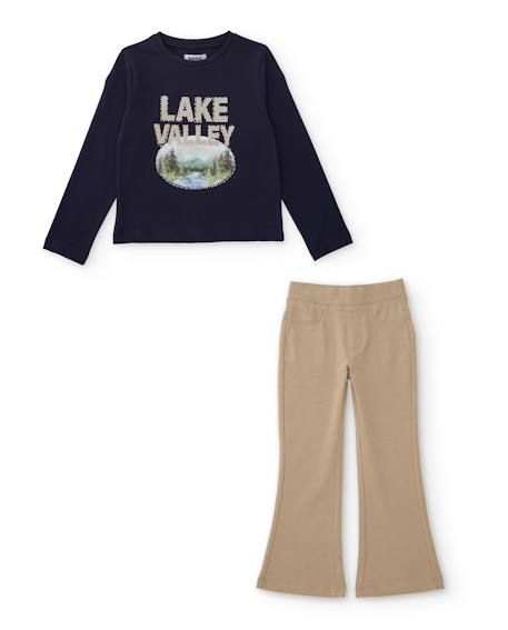Ensemble en maille pour fille avec t-shirt imprimé et leggings évasés Bleu 1 - vertbaudet enfant 