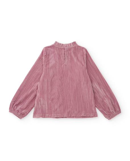 Blouse fille en tissu plat avec col plissé et volants Rose 2 - vertbaudet enfant 