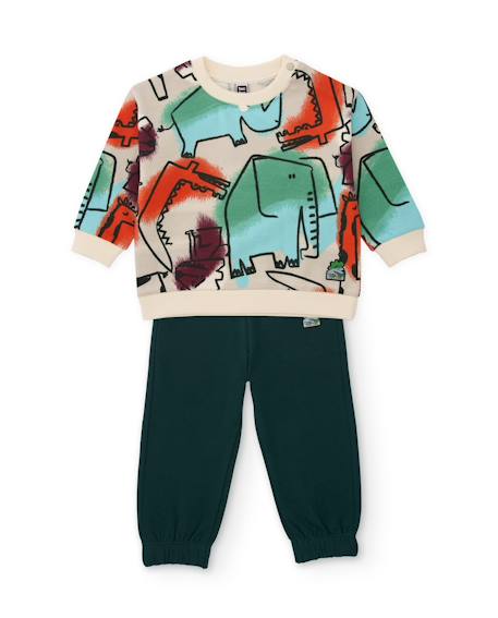 Ensemble garçon en molleton avec sweat motif savane et pantalon assorti Beige 2 - vertbaudet enfant 