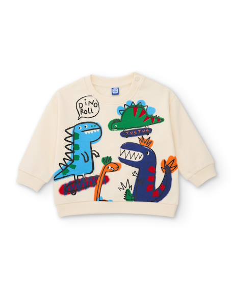 Sweat bébé garçon en molleton chaud à motif dinosaures Blanc 2 - vertbaudet enfant 