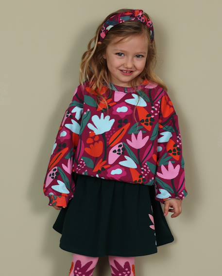 Sweat fille en molleton à imprimé floral et couleurs vives Rouge 1 - vertbaudet enfant 