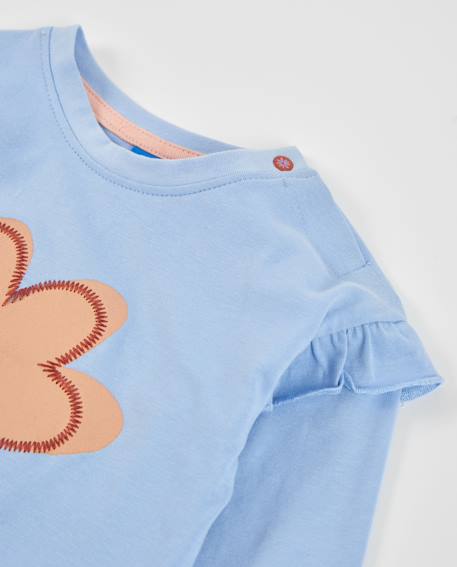 T-shirt fille en jersey avec motif floral central Bleu 3 - vertbaudet enfant 