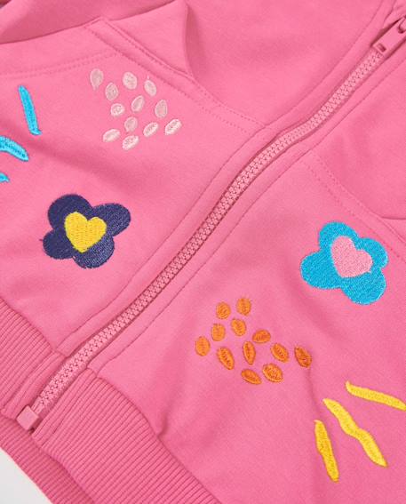 Veste zippée bébé fille en molleton avec capuche et broderies Rose 4 - vertbaudet enfant 