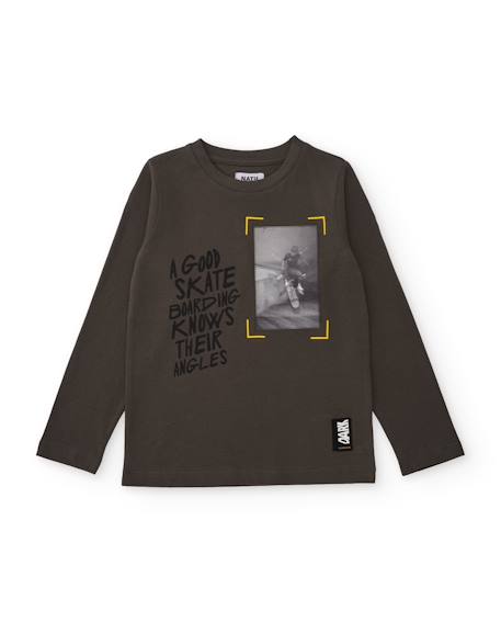 T-shirt garçon en maille avec imprimé photo Gris 1 - vertbaudet enfant 