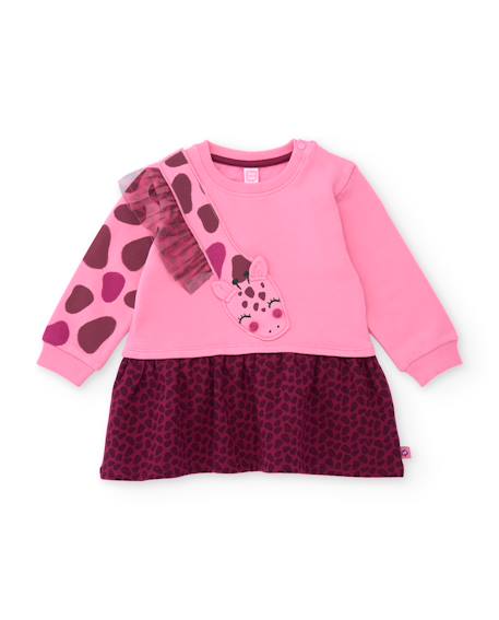 Robe bébé fille en molleton à imprimé animal et jupe en tulle Rose 1 - vertbaudet enfant 
