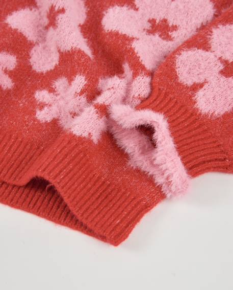 Pull pour fille en tricot avec design floral et finition côtelée Rouge 5 - vertbaudet enfant 