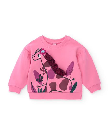 Sweat fille en molleton à motif girafe et volants Rose 2 - vertbaudet enfant 
