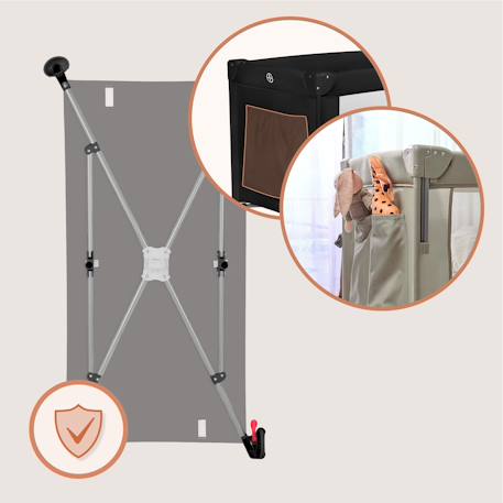 Lit cododo 3en1 ellen avec fonction lit parapluie et parc bébé, matelas haute densité et roulettes Beige sand+Black carbon+Green sage 11 - vertbaudet enfant 