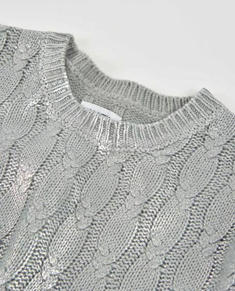 Pull fille en tricot côtelé avec touches argentées Gris 4 - vertbaudet enfant 