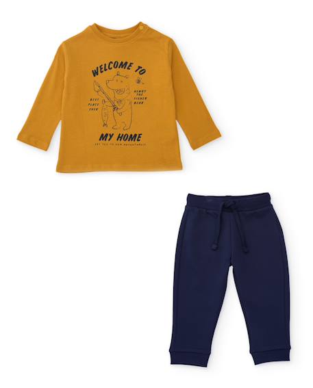 Garçon-Ensemble-Ensemble pour garçon avec t-shirt imprimé en maille et pantalon en molleton