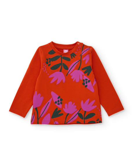 T-shirt bébé fille en jersey imprimé floral à manches longues Orange 1 - vertbaudet enfant 