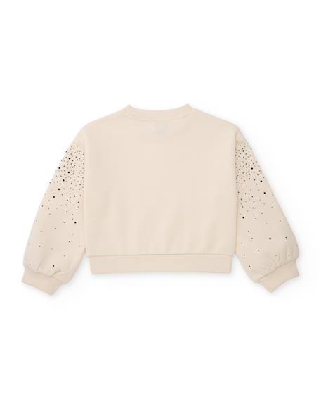 Sweat-shirt fille en molleton avec pierres décoratives et poignets élastiques Blanc 3 - vertbaudet enfant 