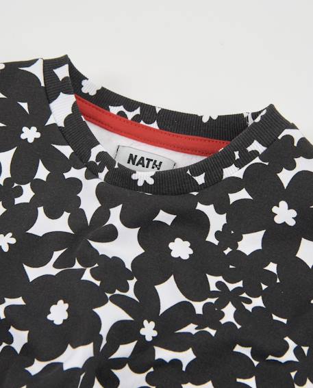 Sweat pour fille en molleton avec imprimé floral et poignets froncés Noir 3 - vertbaudet enfant 