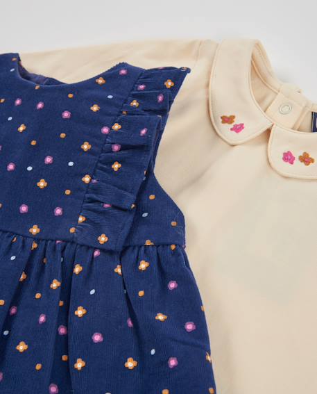 Ensemble pour bébé avec t-shirt en maille et robe florale en tissu plat Bleu 6 - vertbaudet enfant 