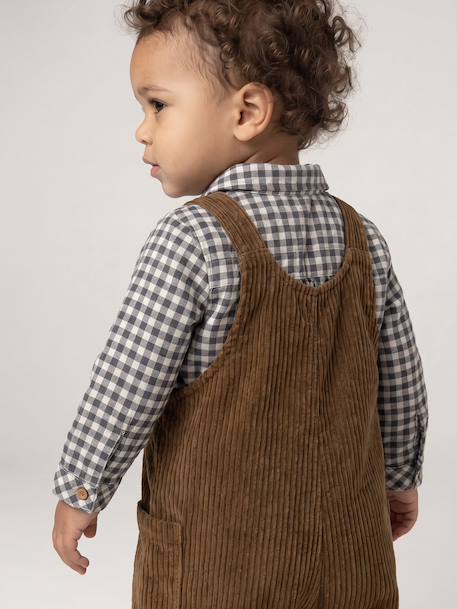 Ensemble salopette chemise bébé garçon olive 12 - vertbaudet enfant 